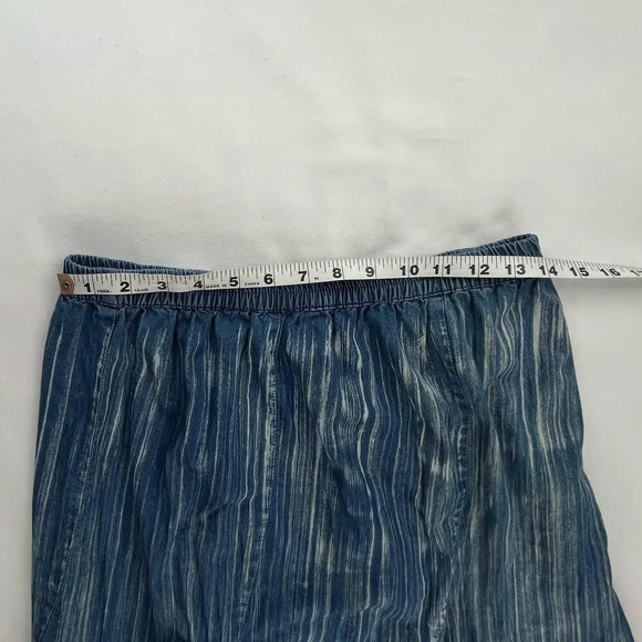 GIGI | Vintage M Striped Denim 100% Cotton Asymetrical Ruffle Jean Midi Skirt - Picture 3 of 5